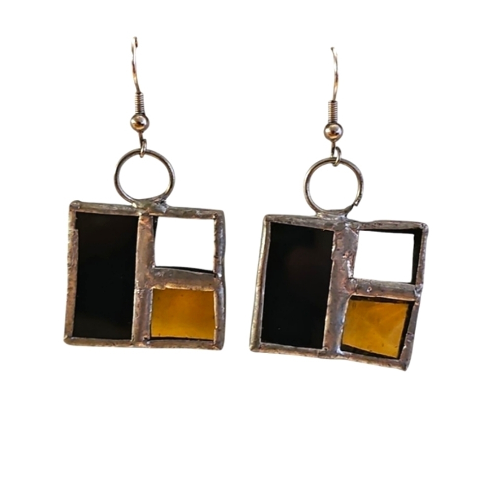 Black and Gold Geometric Statement Art Deco Earrings